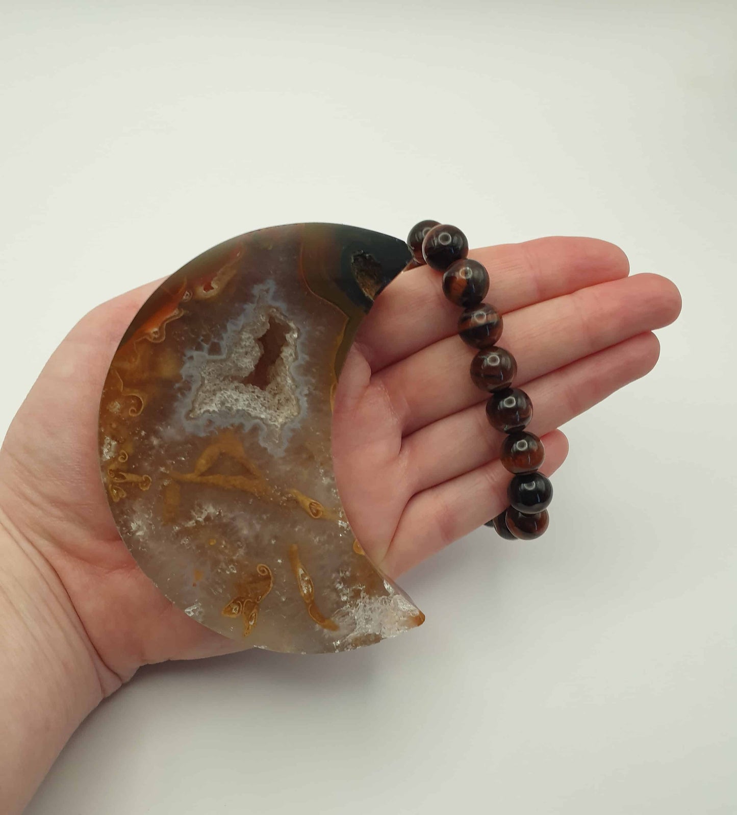 Agate Druzy Moon and Red Tiger Eye AA Grade Bracelet bundle