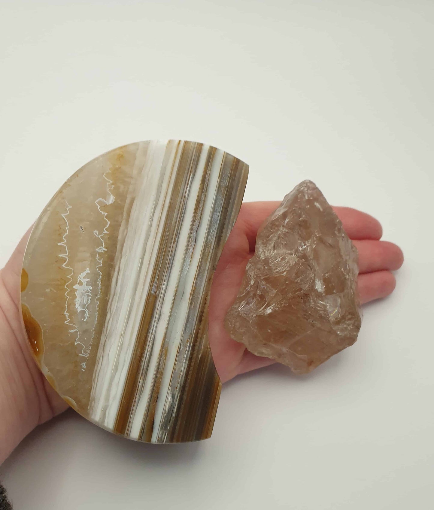 Agate Druzy Moon and Smoky Quartz Rough bundle