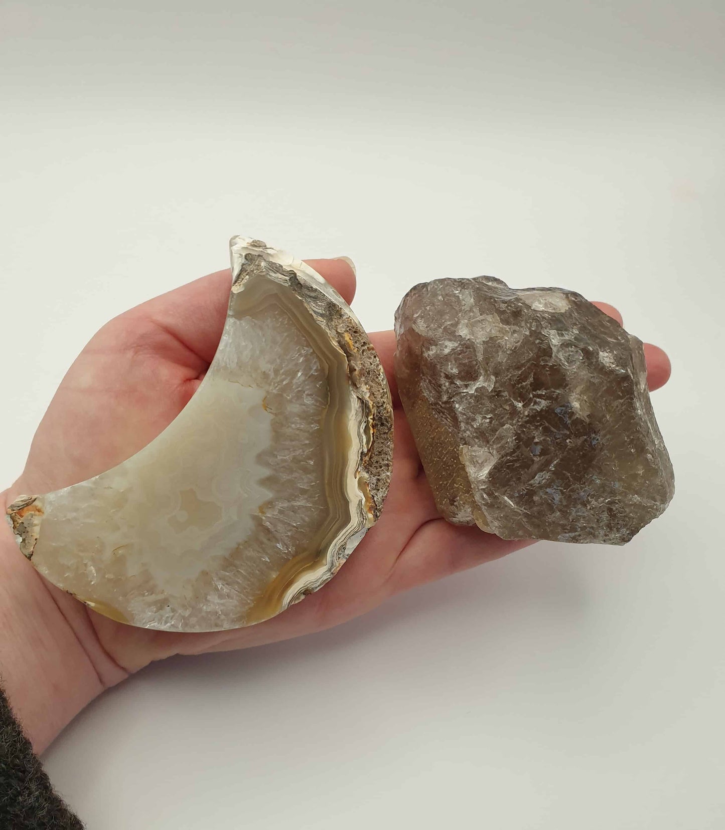 Agate Druzy Moon and Smoky Quartz Rough bundle