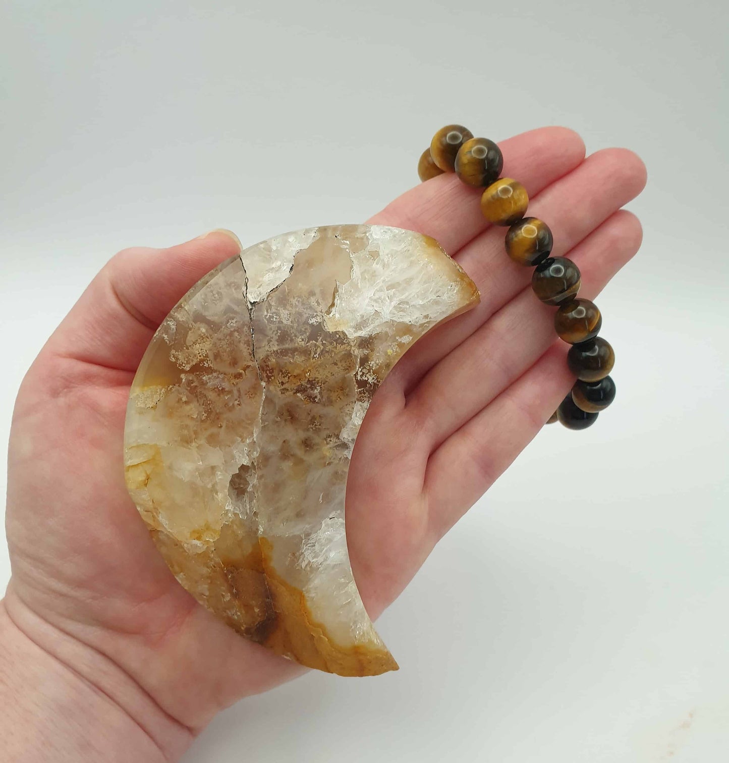 Agate Druzy Moon and Tiger Eye Bracelet bundle