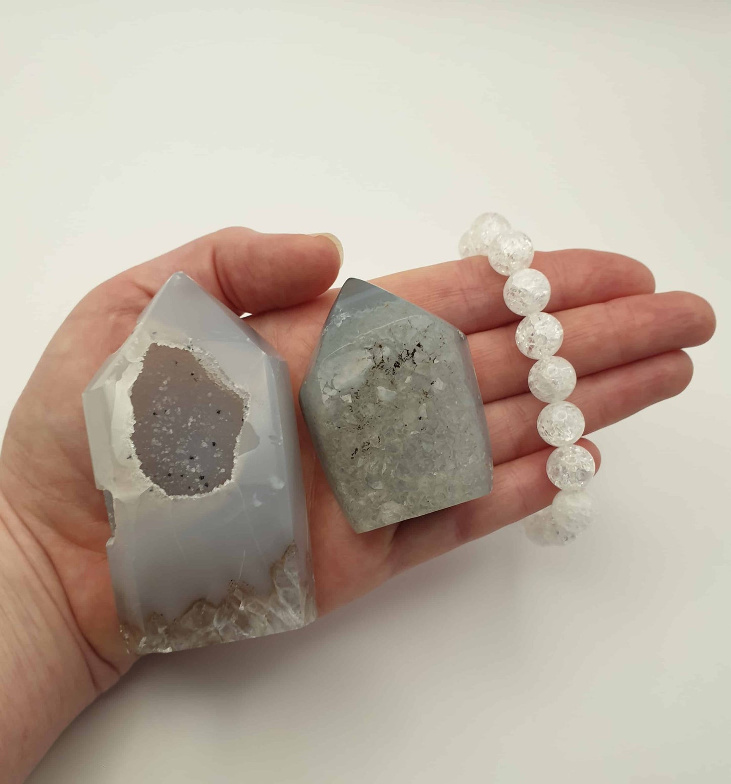 Agate Druzy Towers and Crackle Quartz Bracelet bundle