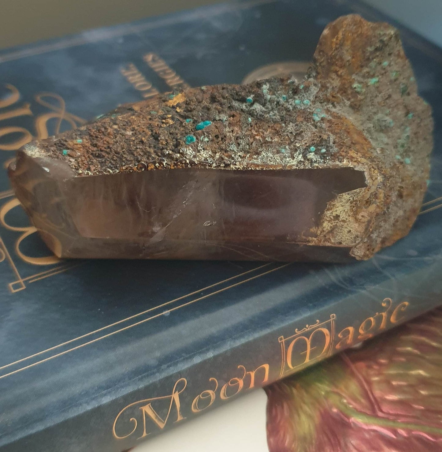 Quartz with Chrysocolla Half-Polished Point