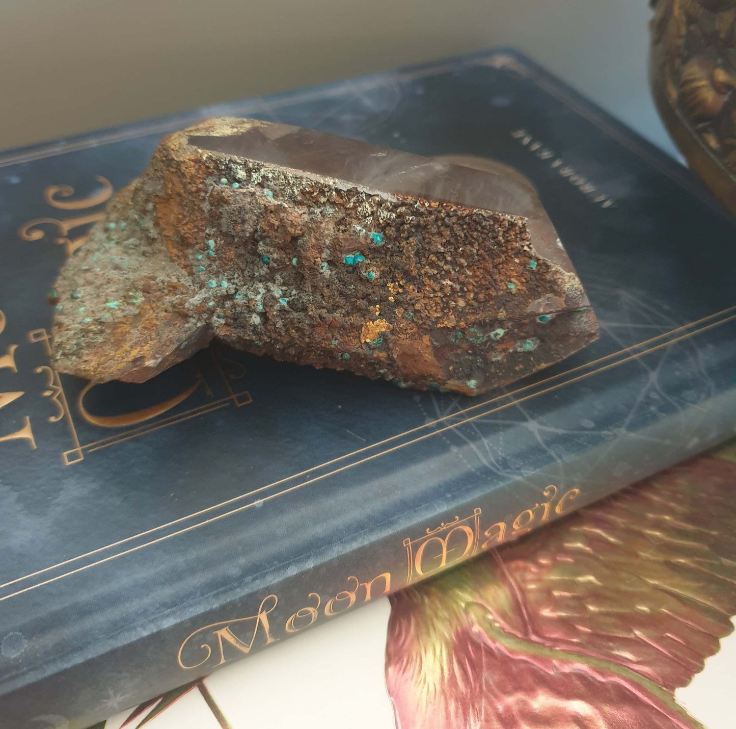 Quartz with Chrysocolla Half-Polished Point