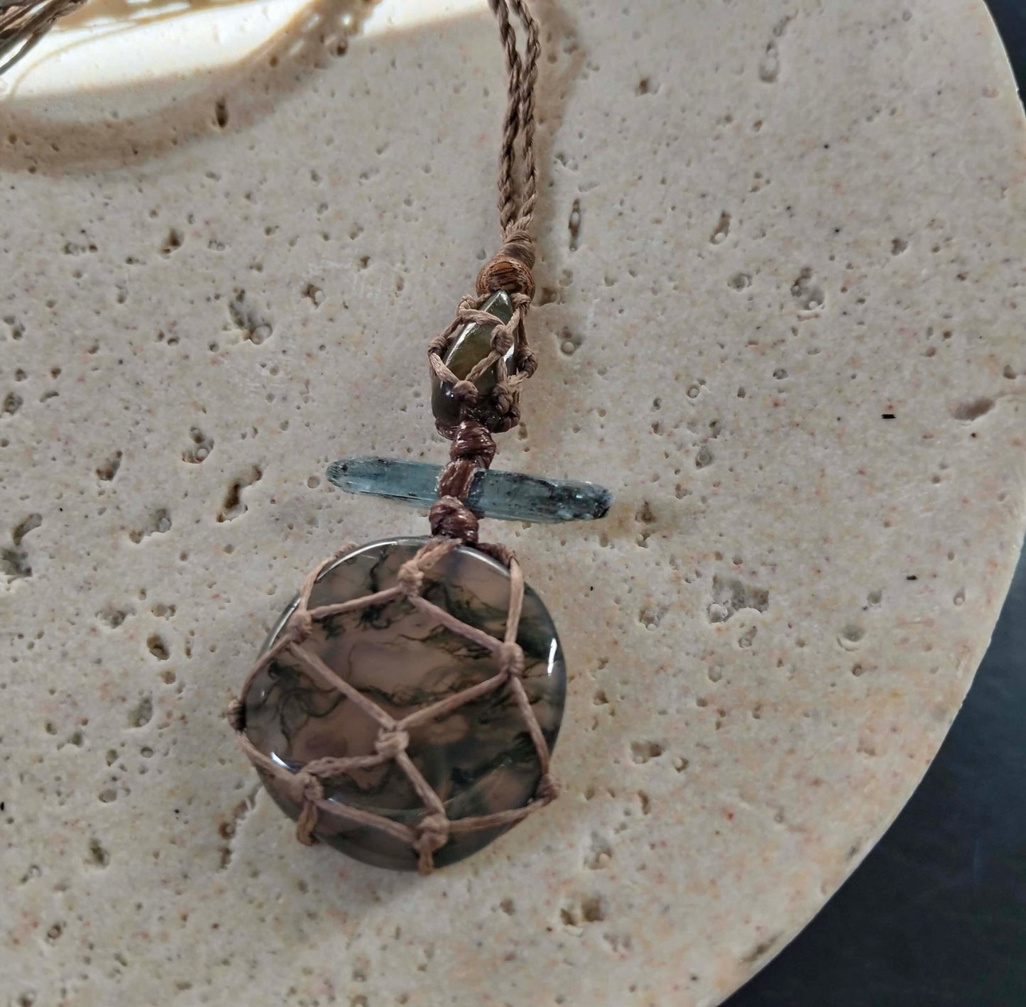 Moss Agate, Kyanite and Labradorite Talisman Necklace