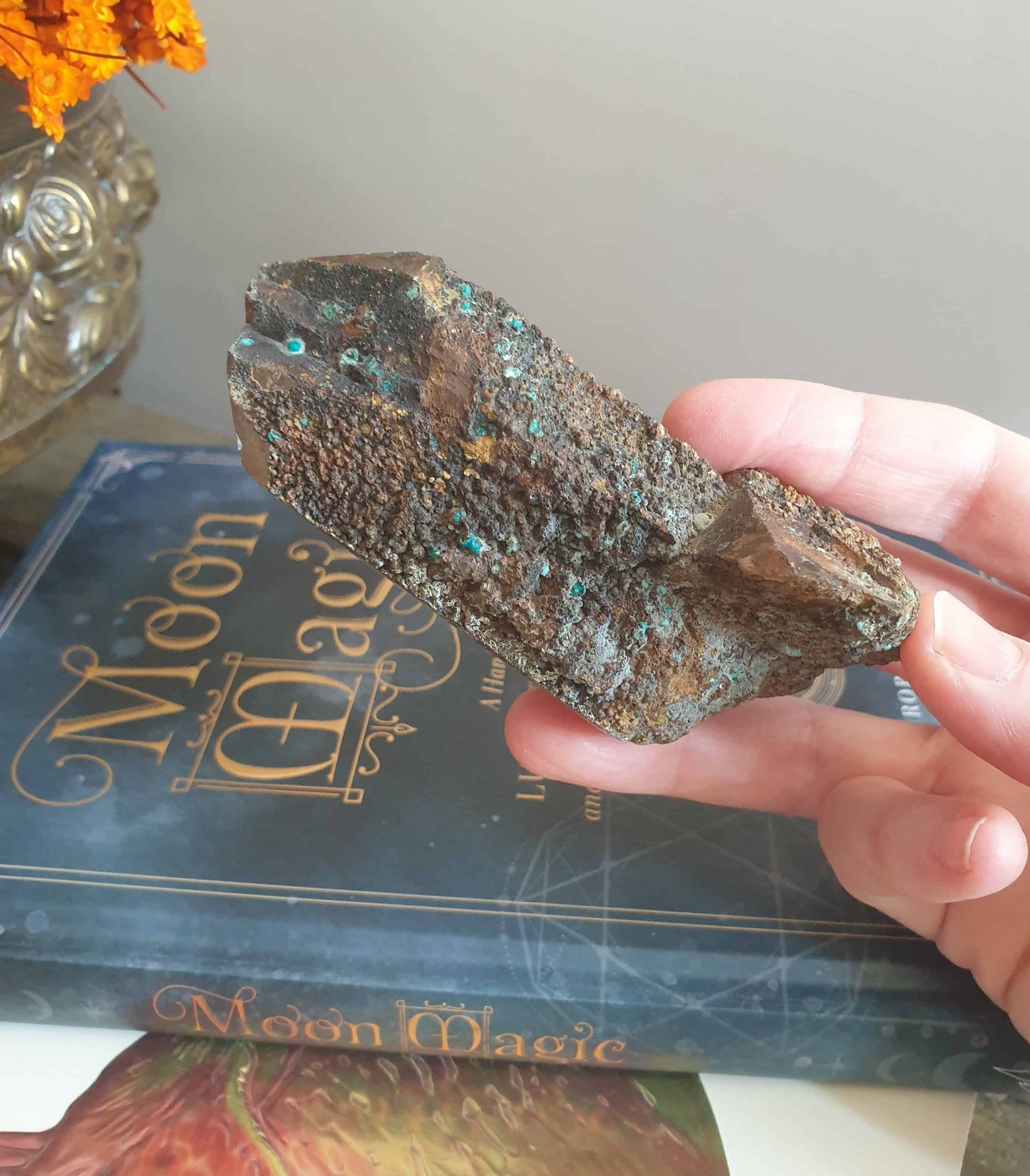 Quartz with Chrysocolla Half-Polished Point