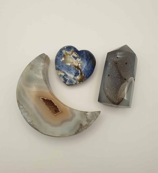 Agate Druzy Moon Sodalite Heart and Agate Druzy Tower bundle