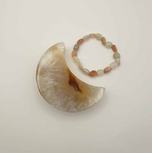 Agate Druzy Moon and Mixed Moonstone Bracelet bundle