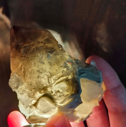 Australian Smoky Quartz point on a a matrix of calcite from the great australian amethyst mine
