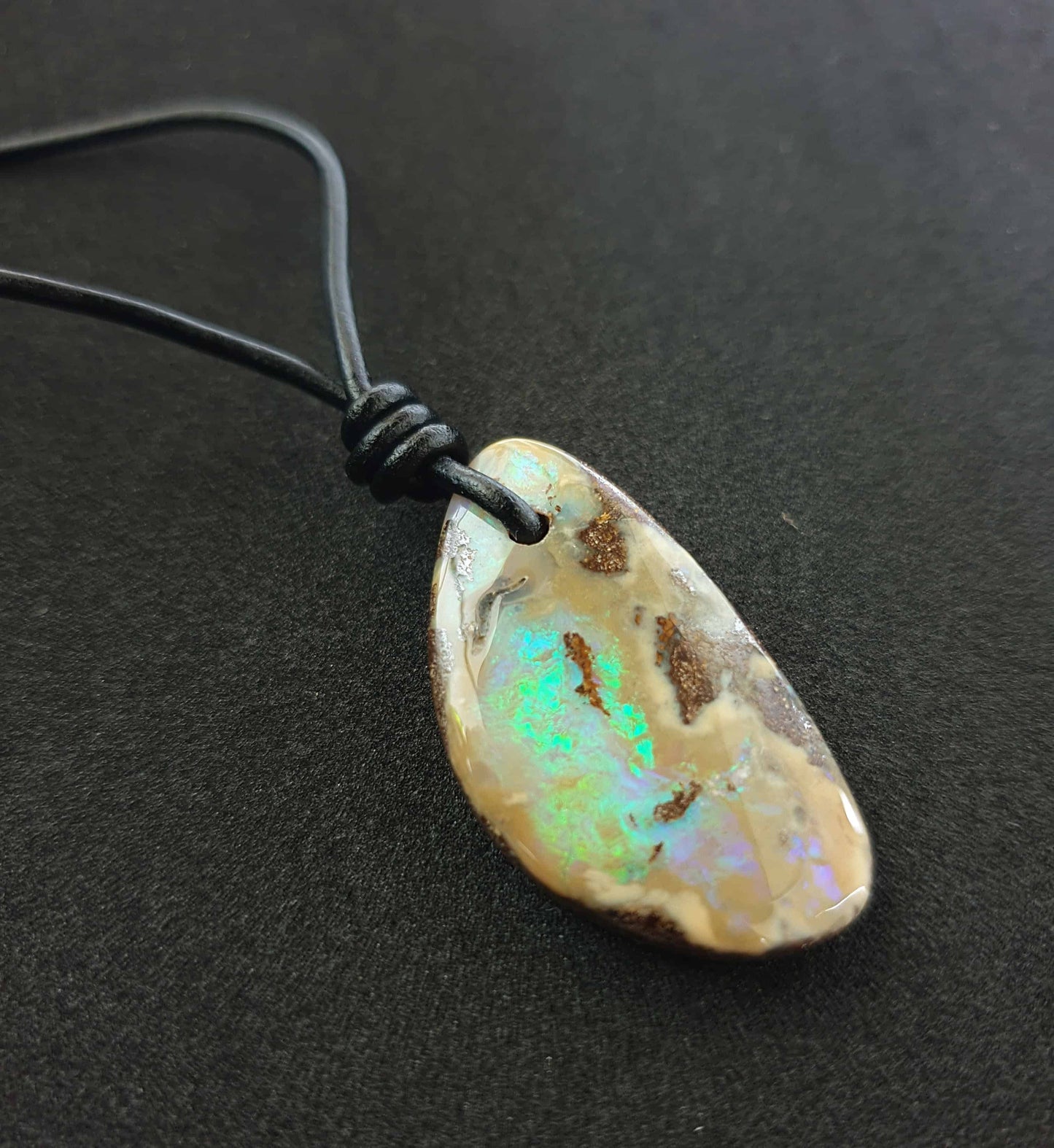 Boulder Opal Leather Necklace