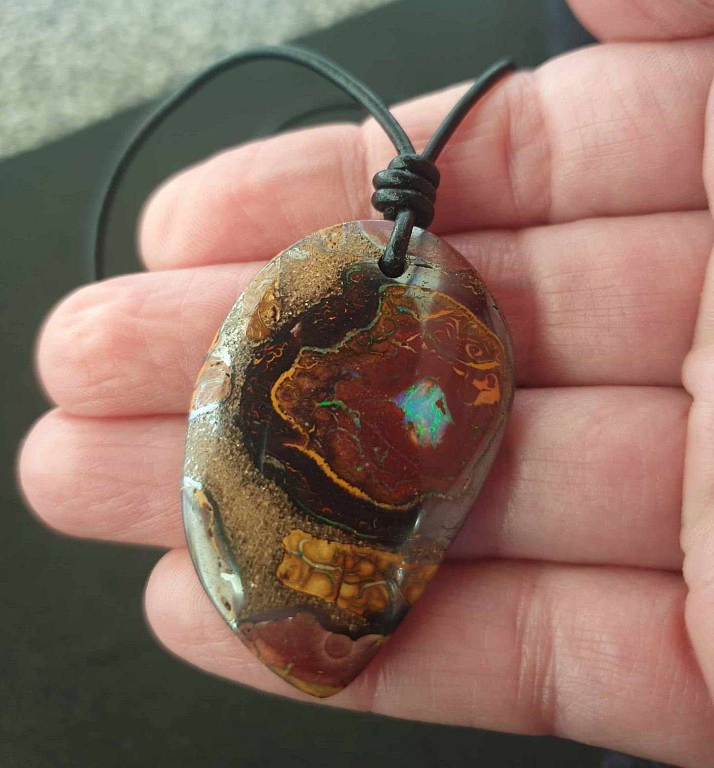 Boulder Opal Leather Necklace