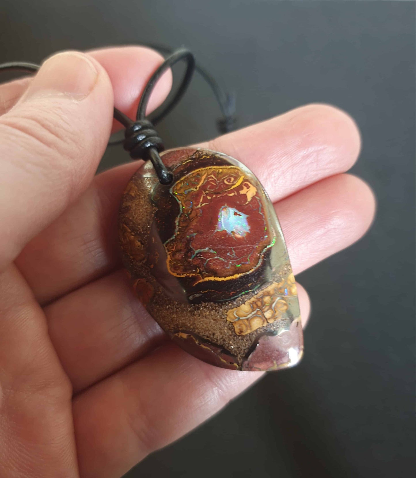 Boulder Opal Leather Necklace