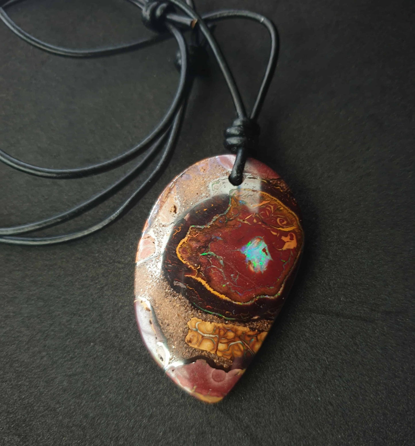 Boulder Opal Leather Necklace