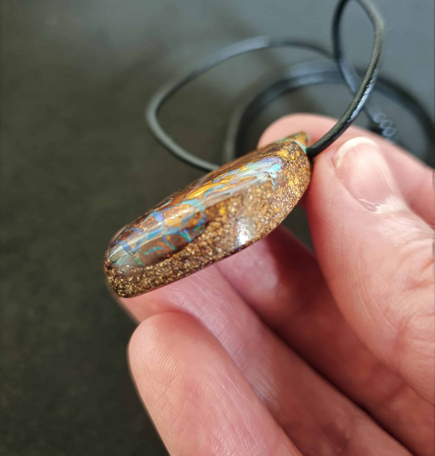 Boulder Opal Leather Necklace