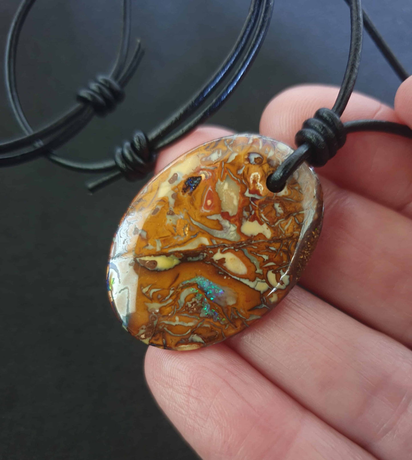 Boulder Opal Leather Necklace