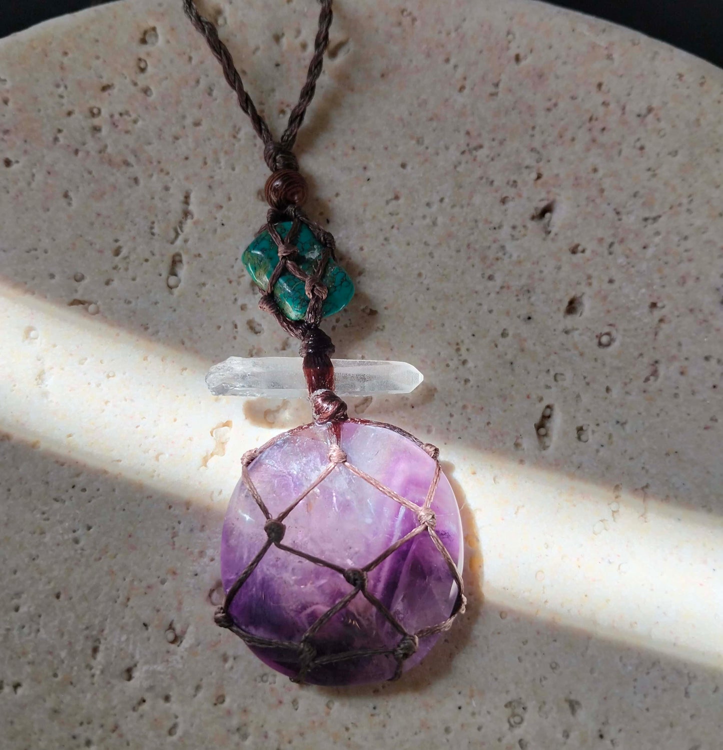 Chevron Amethyst, Lemurian and Tibetan Turquoise Talisman Necklace