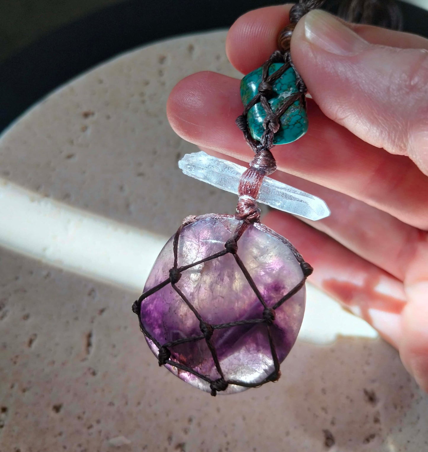 Chevron Amethyst, Lemurian and Tibetan Turquoise Talisman Necklace