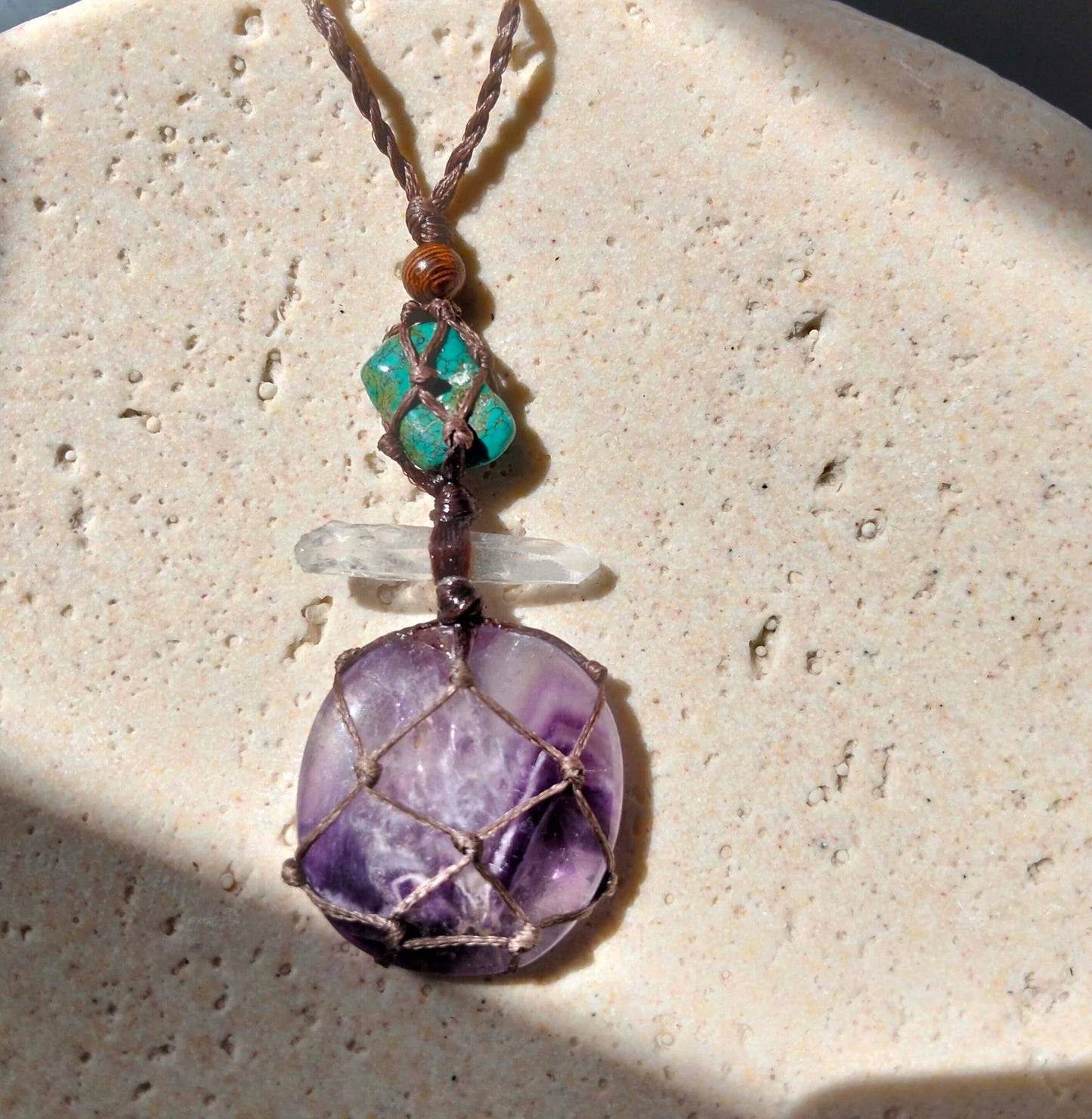 Chevron Amethyst, Lemurian and Tibetan Turquoise Talisman Necklace