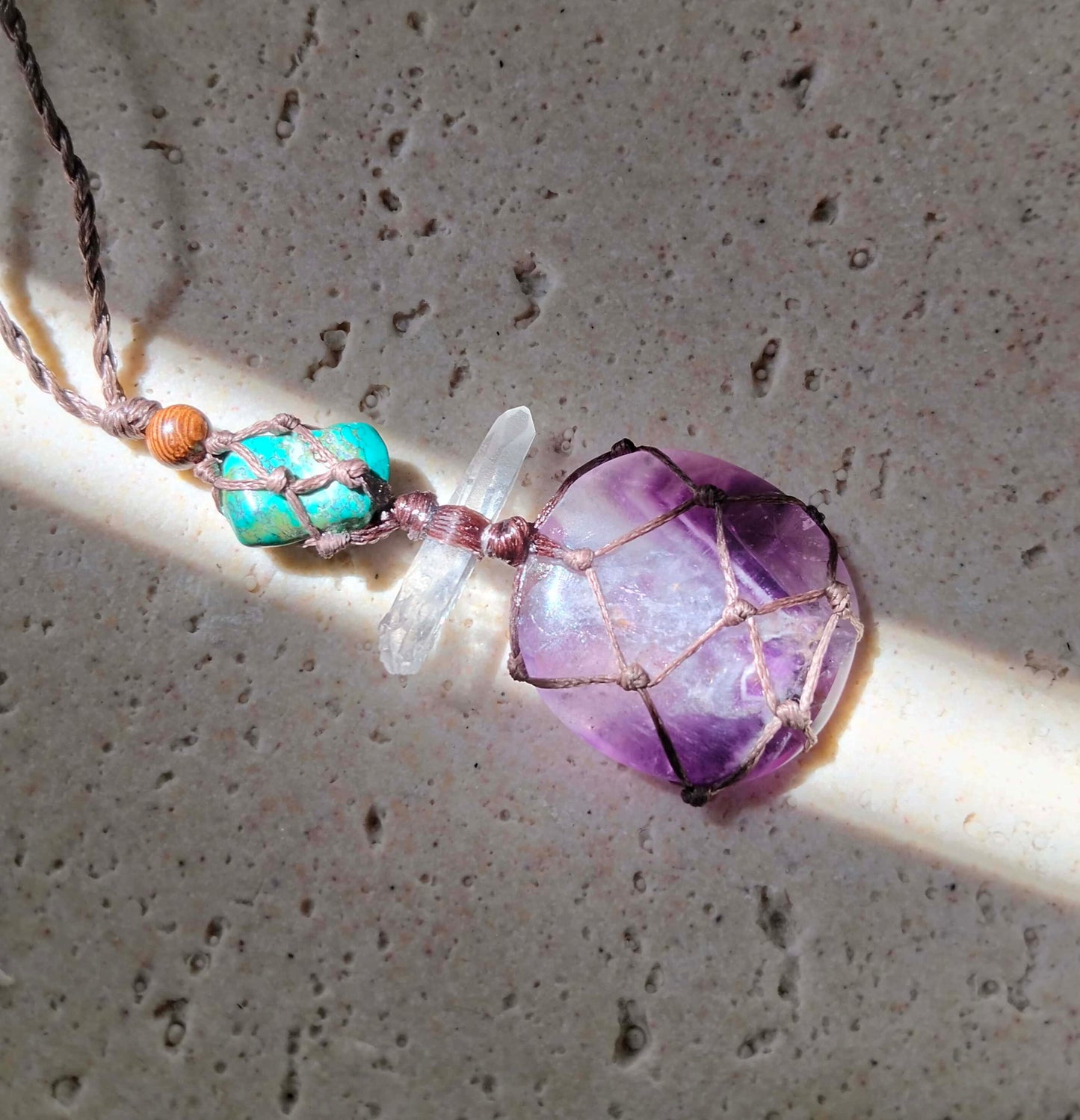 Chevron Amethyst, Lemurian and Tibetan Turquoise Talisman Necklace