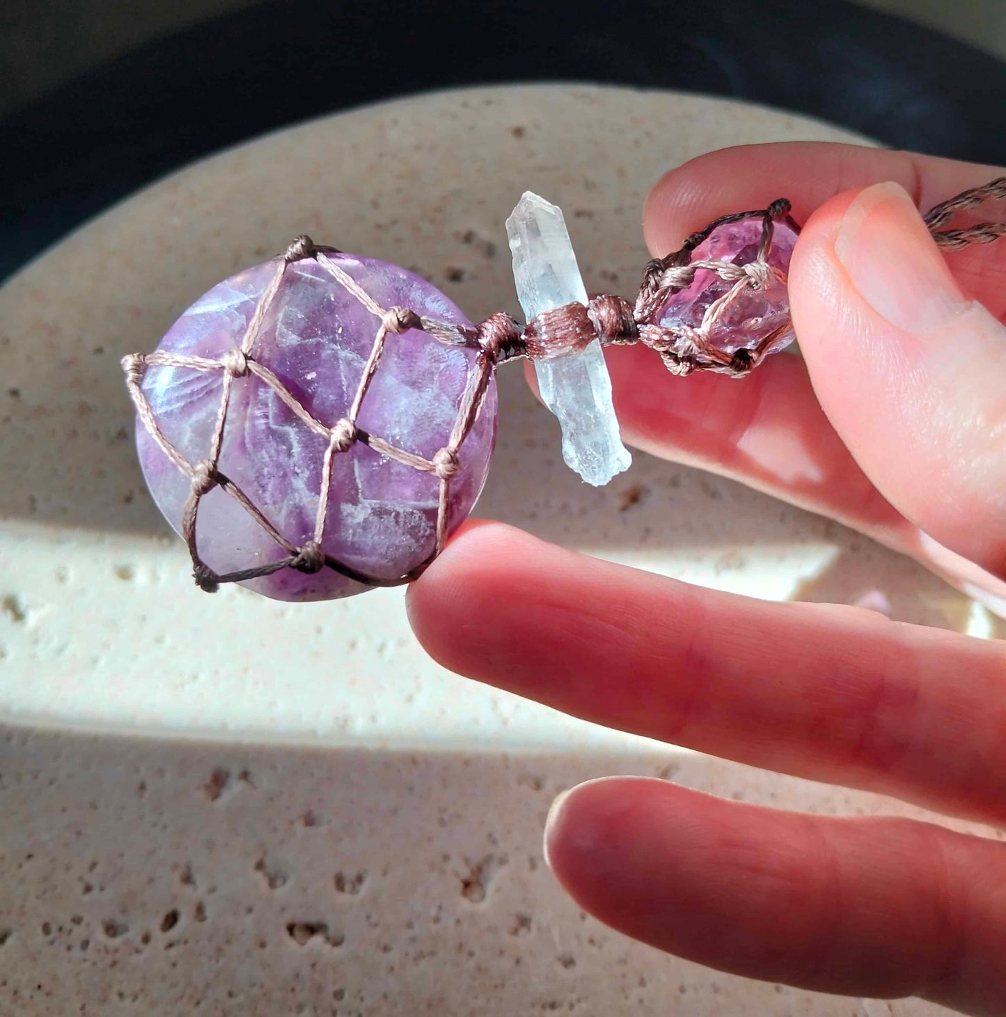 Chevron Amethyst, Lemurian and Amethyst Talisman Necklace