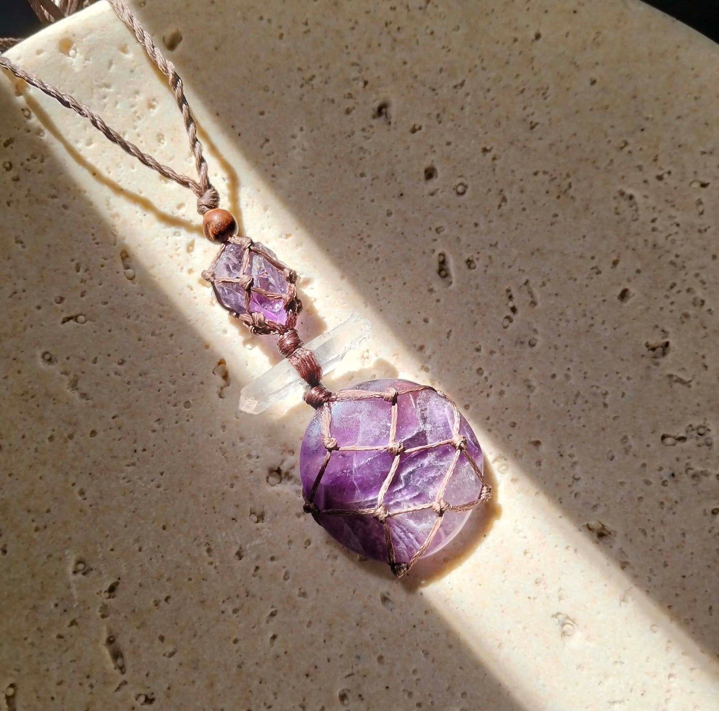 Chevron Amethyst, Lemurian and Amethyst Talisman Necklace