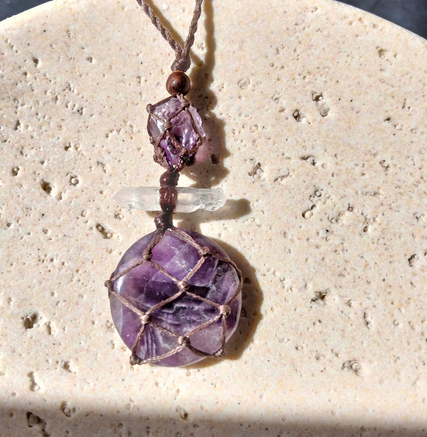 Chevron Amethyst, Lemurian and Amethyst Talisman Necklace