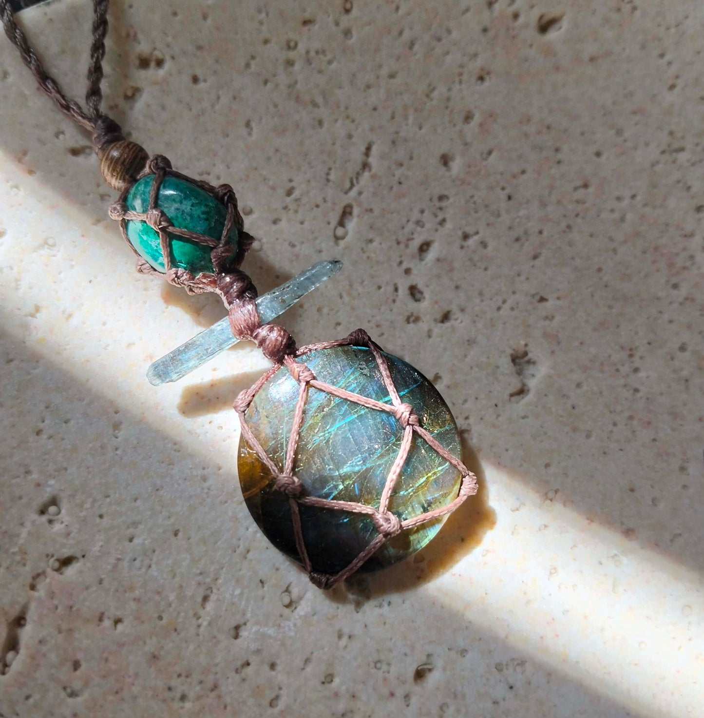 Labradorite, Kyanite and Chrysocolla Talisman Necklace