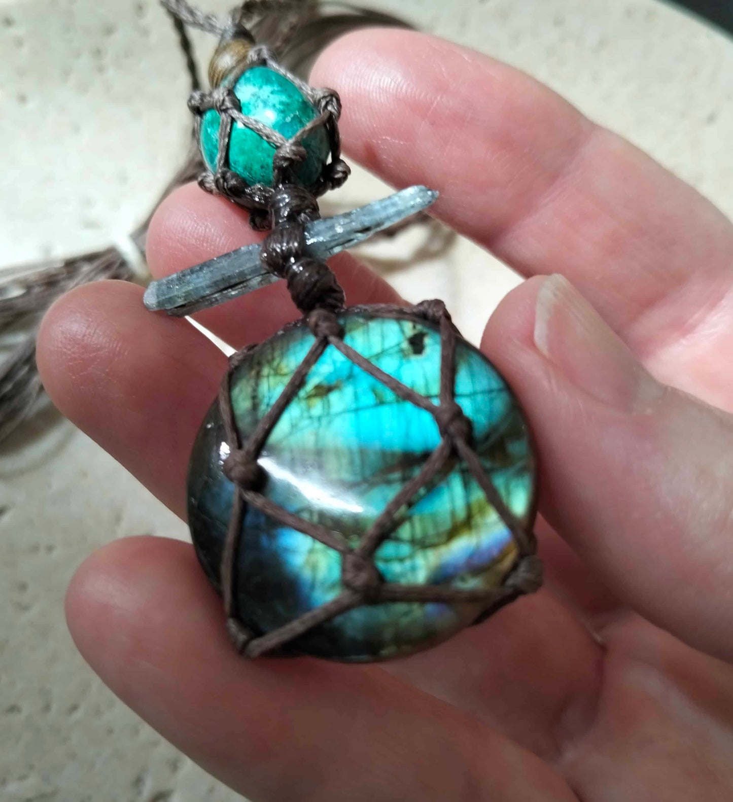 Labradorite, Kyanite and Chrysocolla Talisman Necklace