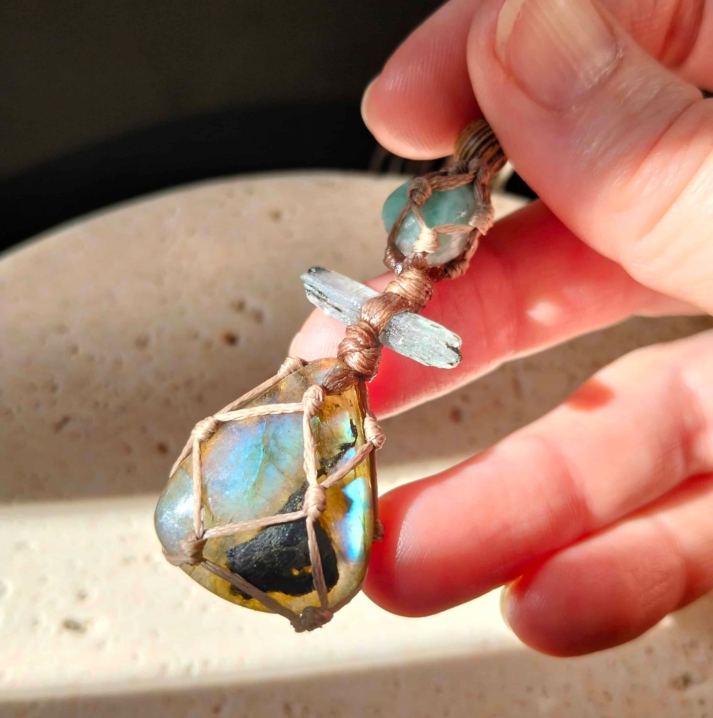 Labradorite, Kyanite and Larimar Talisman Necklace