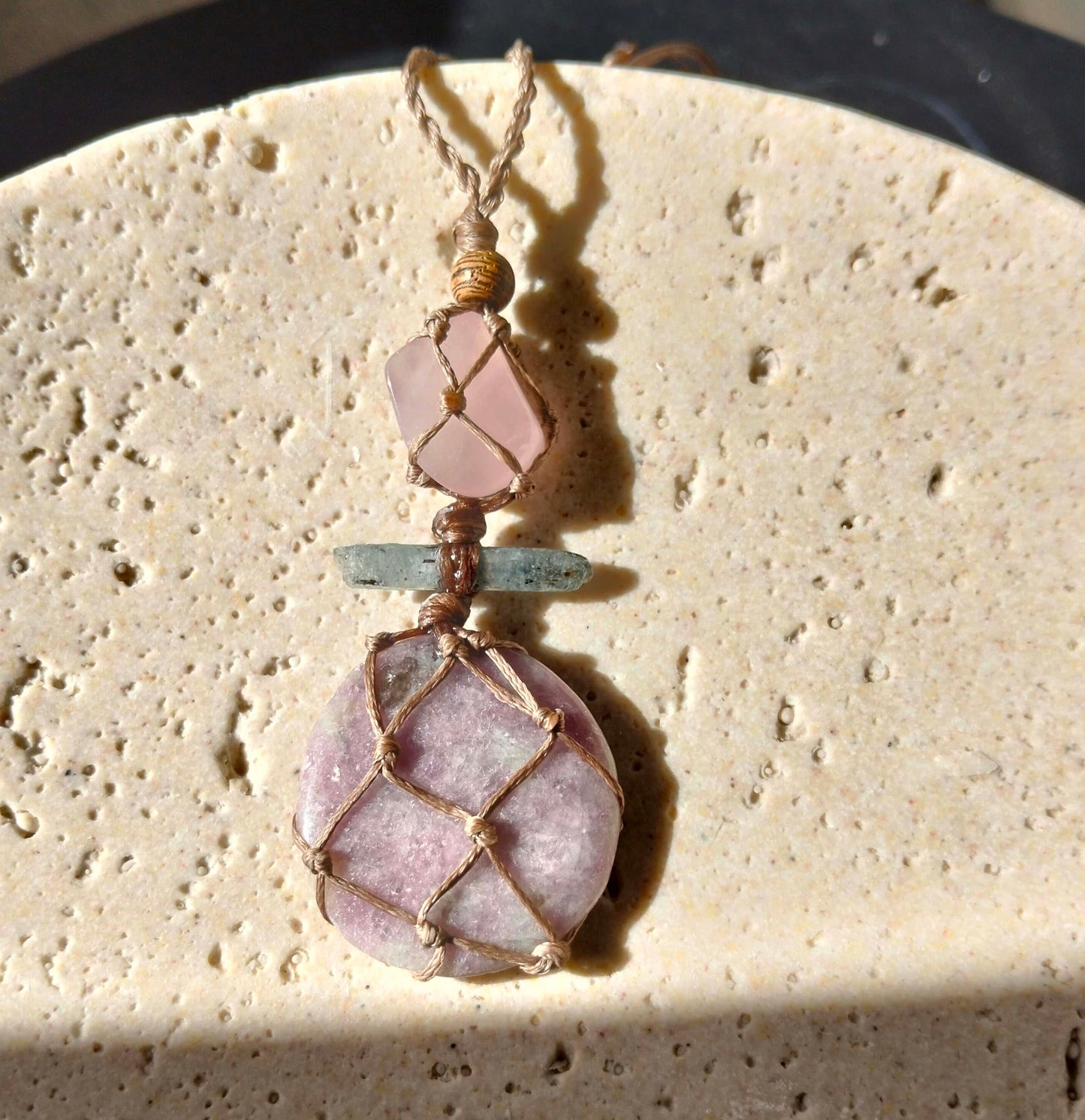 Lepidolite, Kyanite and Rose Quartz Talisman Necklace