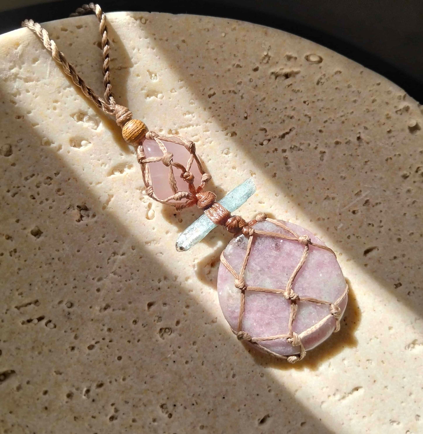 Lepidolite, Kyanite and Rose Quartz Talisman Necklace