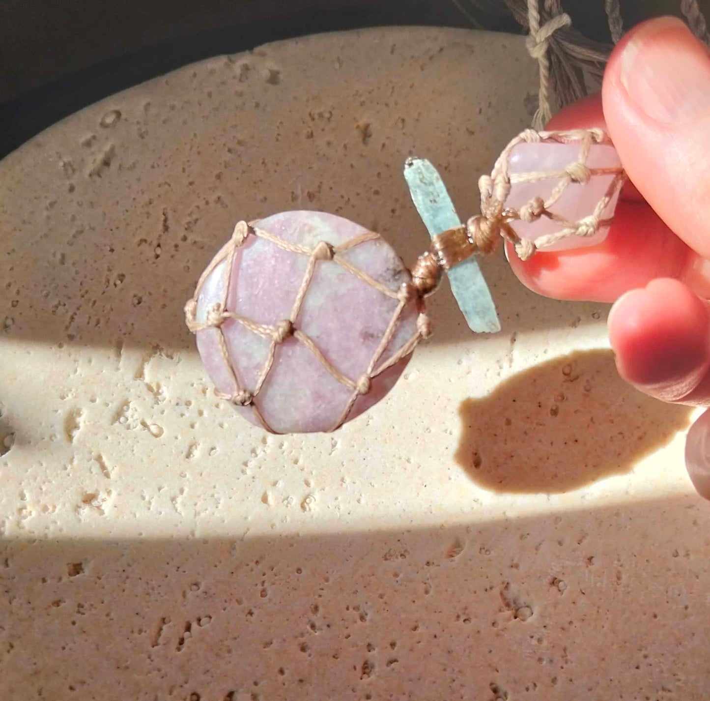 Lepidolite, Kyanite and Rose Quartz Talisman Necklace