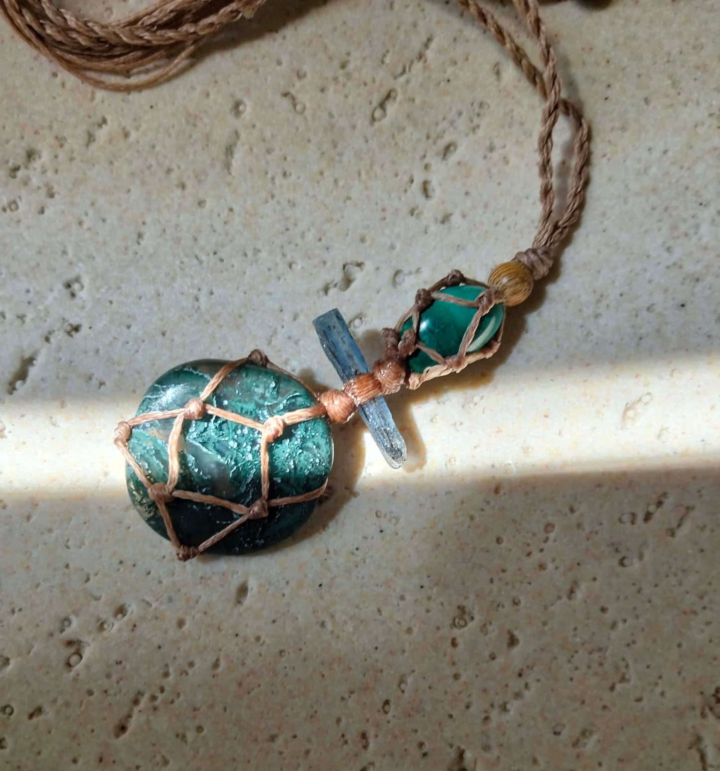 Moss Agate, Kyanite and Chrysocolla Talisman Necklace