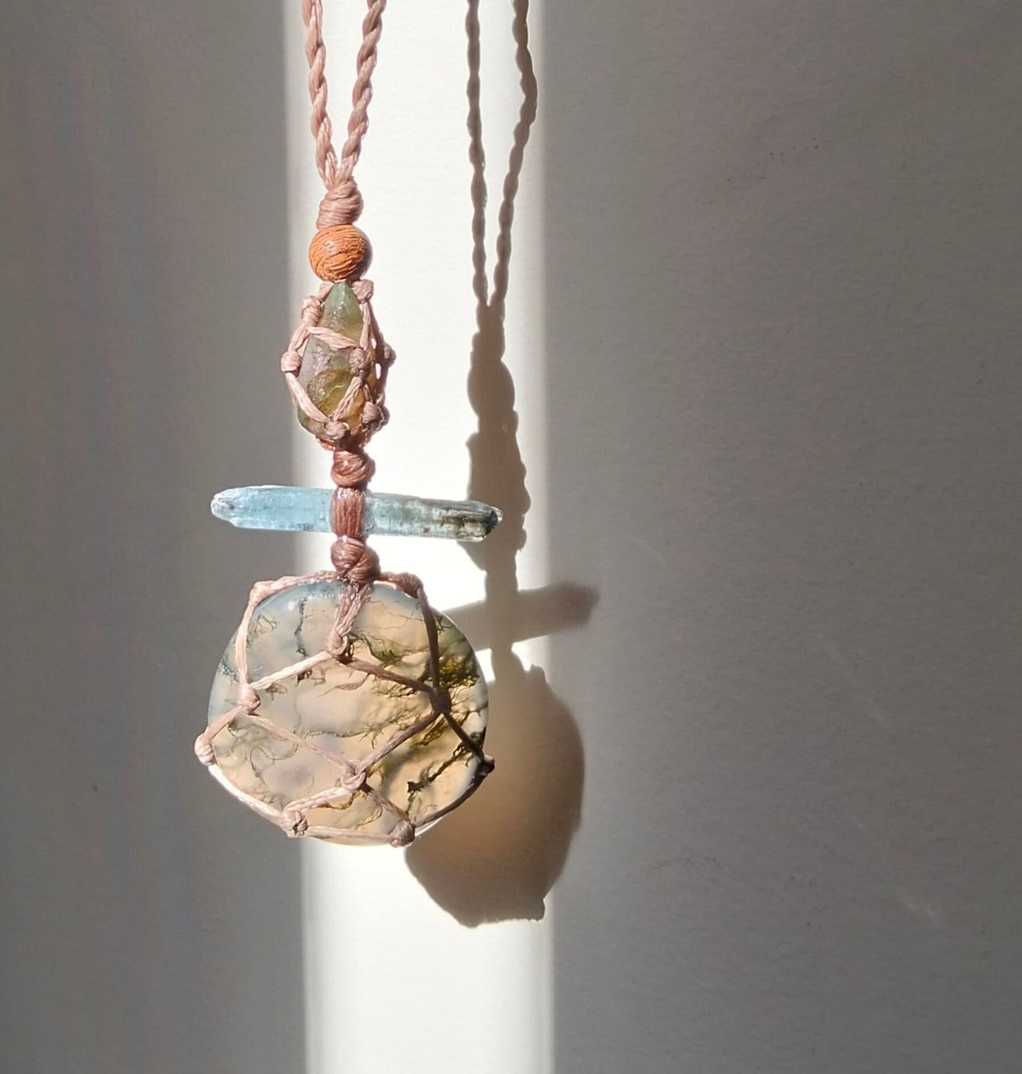 Moss Agate, Kyanite and Labradorite Talisman Necklace