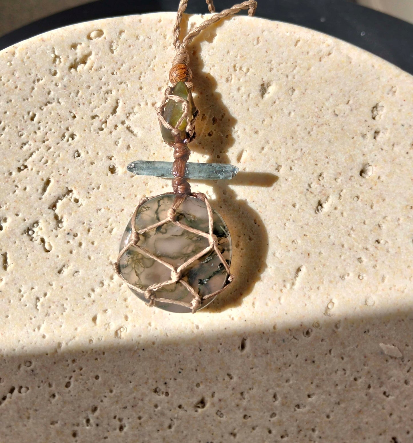 Moss Agate, Kyanite and Labradorite Talisman Necklace