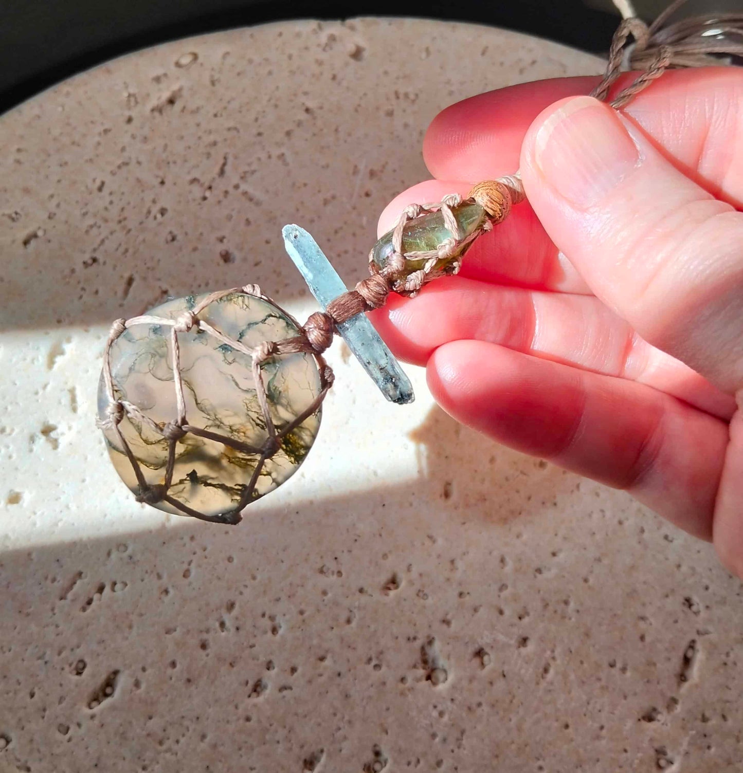 Moss Agate, Kyanite and Labradorite Talisman Necklace