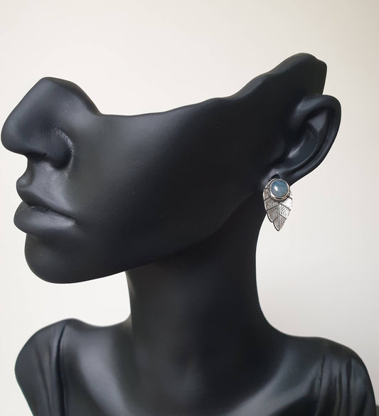 Moss Agate Leaf Earrings