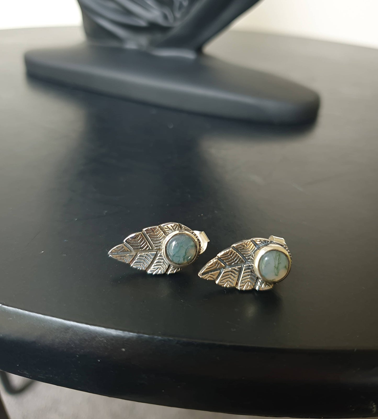 Moss Agate Leaf Earrings