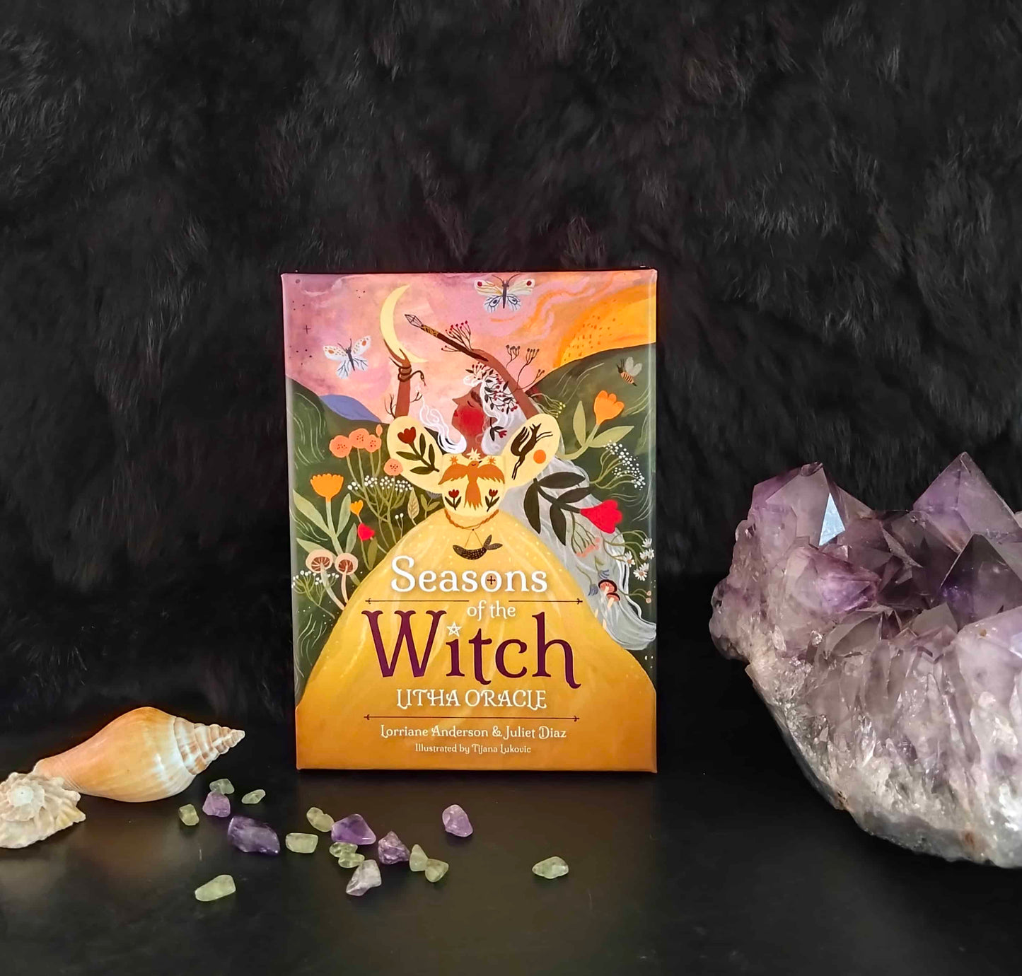 Litha, Inspired by this vibrant season, this bright and beautiful Oracle deck captures the energy of warmth, vitality, and flourishing life. Each card is infused with dazzling colours and uplifting imagery that reflect the magic of summer in full bloom.